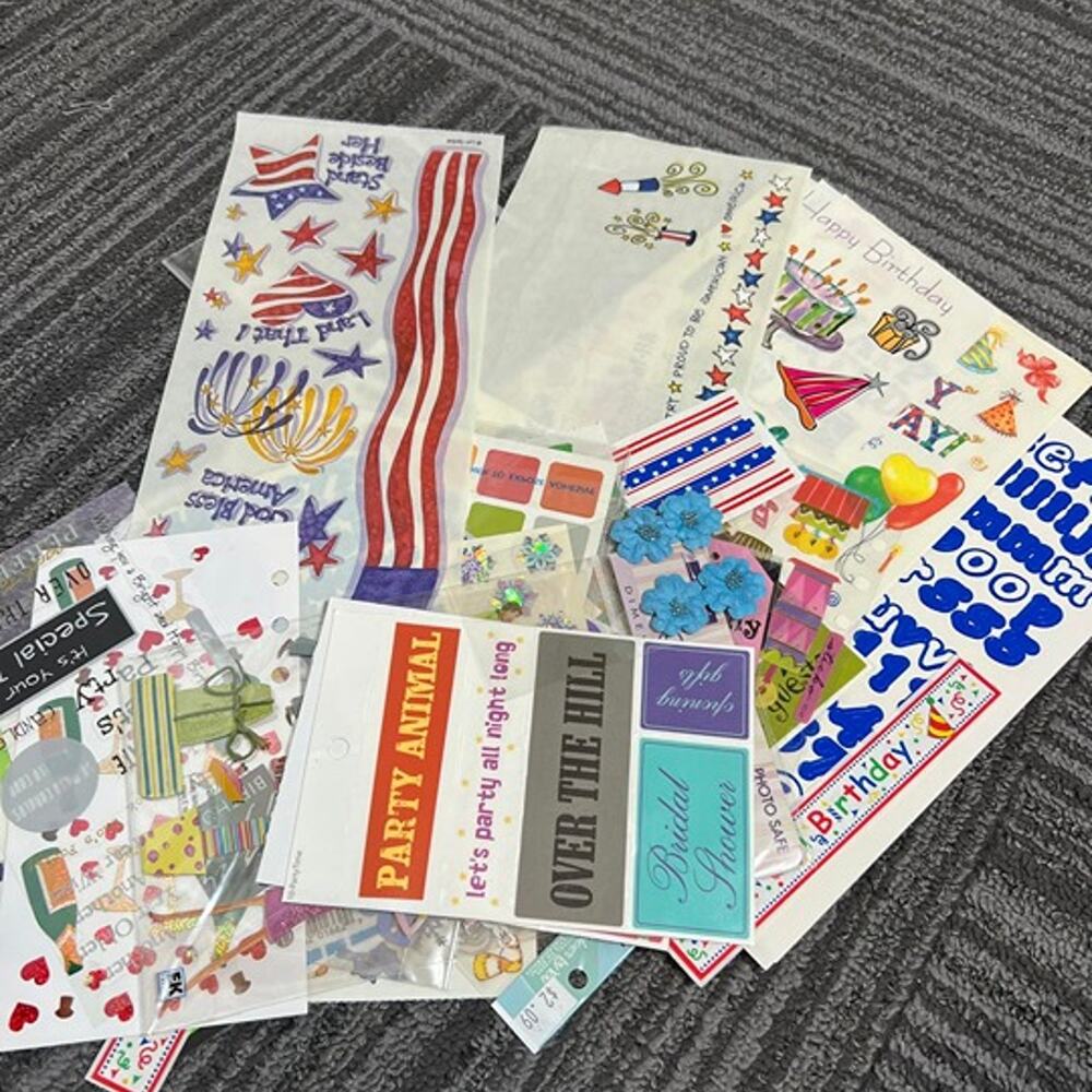 Large scrapbook lot: stickers, borders, 3D embellishment. Holiday theme